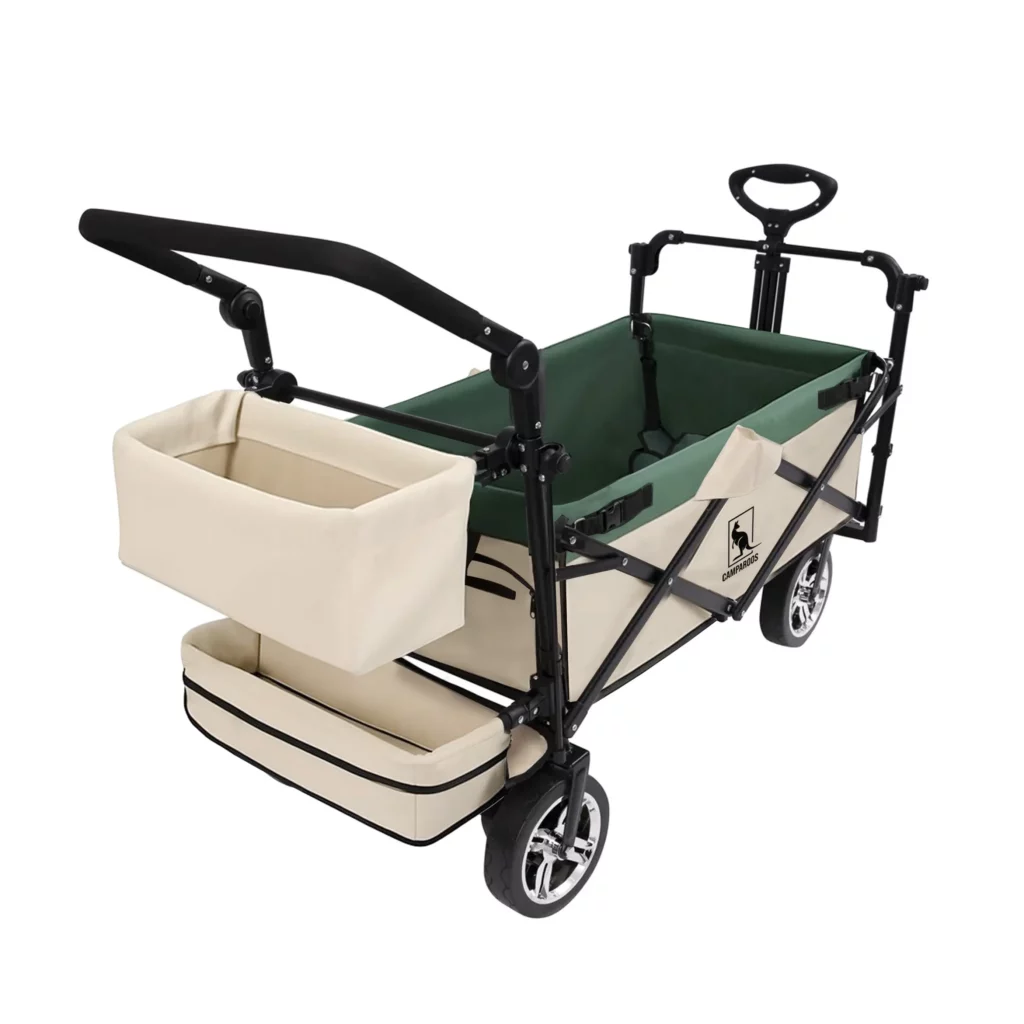 Wagon Trolley Foldable Push-Pull with Canopy - Beige Green