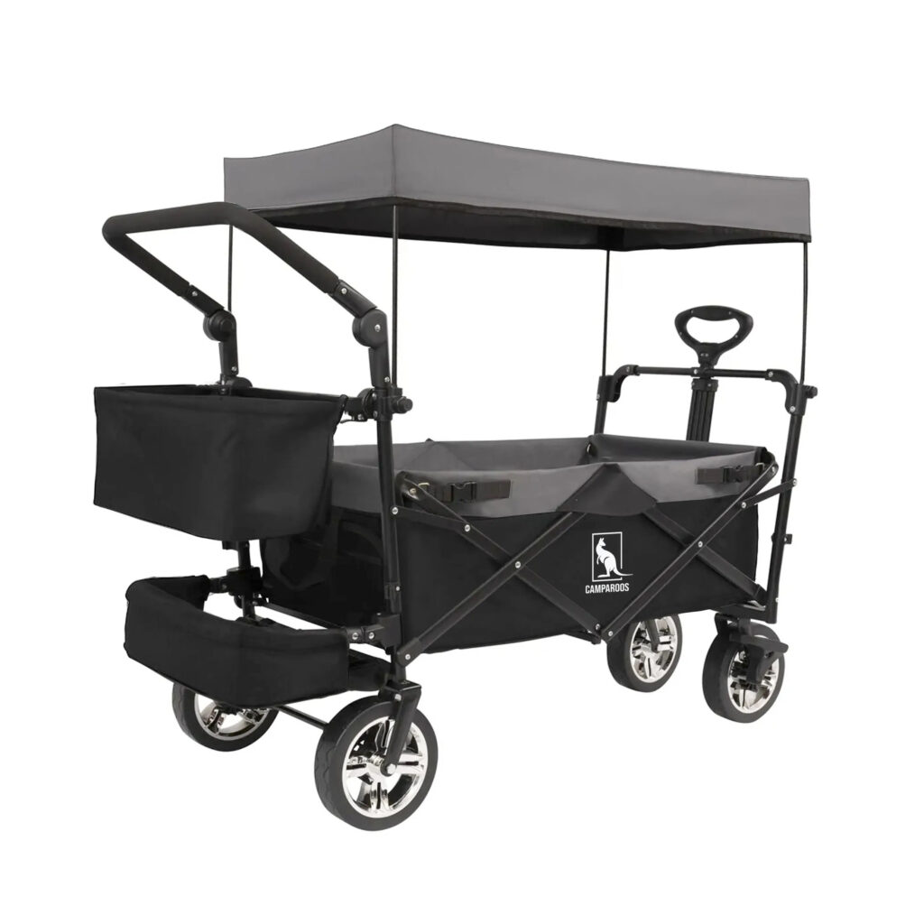 Wagon Trolley Foldable Push-Pull with Canopy - Grey Black