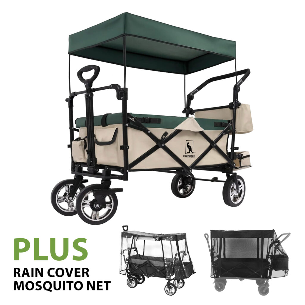 Bundle - Wagon Trolley Foldable Push-Pull with Canopy PLUS Raincover & Mosquito Net